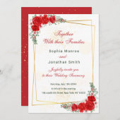 élégante invitation de mariage à cadre doré et flo (Devant / Derrière)