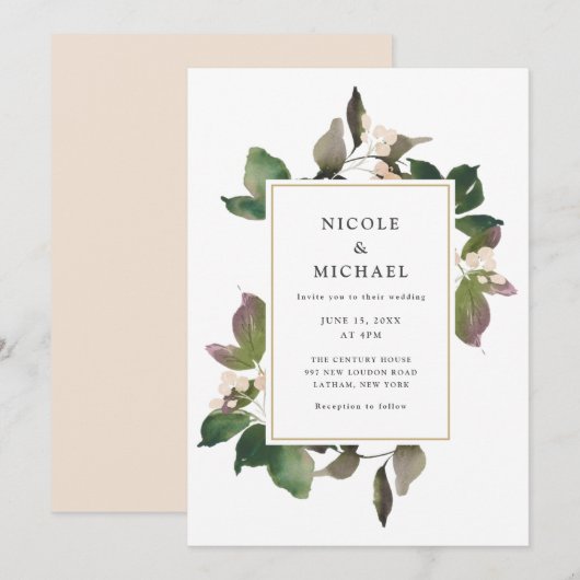 Élégante invitation de mariage à la flore rose et (Devant / Derrière)