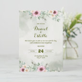 Élégante invitation de mariage à l'aquarelle flora (Debout devant)