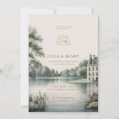 Élégante invitation de mariage à monogramme du Châ (Devant)