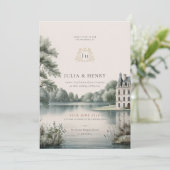 Élégante invitation de mariage à monogramme du Châ (Debout devant)