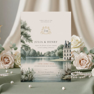 Élégante invitation de mariage à monogramme du Châ