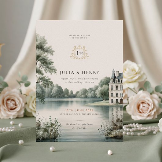 Élégante invitation de mariage à monogramme du Châ