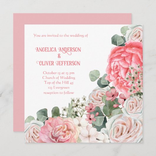 Elégante invitation de mariage Aquarelle fleurs (Devant / Derrière)