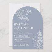 Élégante invitation de mariage arquetypée bleu pou (Devant)