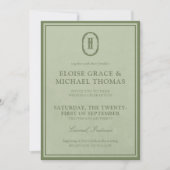 Élégante invitation de mariage au monogramme vert  (Devant)