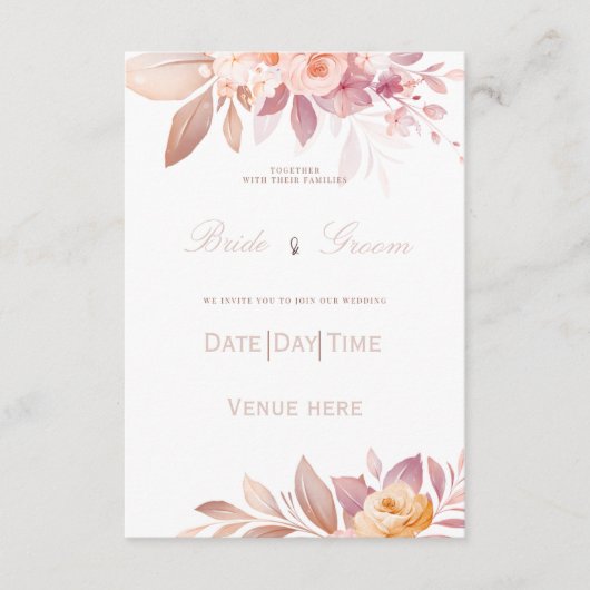 : Élégante invitation de mariage aux tons rose et (Devant)