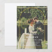 Elégante invitation de mariage avec arche d'or (Devant / Derrière)