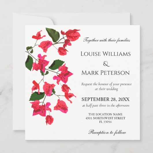 Elégante invitation de mariage avec Bougainvillea (Devant)