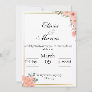 Élégante invitation de mariage avec cadre doré