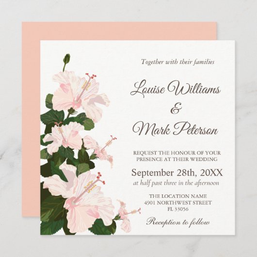 Elégante invitation de mariage avec Hibiscus Flowe (Devant / Derrière)