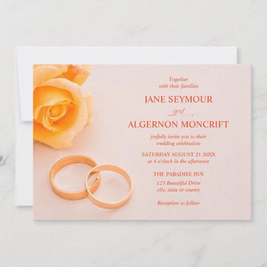 Elégante invitation de mariage avec rose (Devant)
