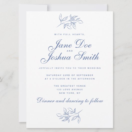 Elégante invitation de mariage avec verdure (Devant)