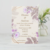 Elégante invitation de mariage, beige, violet (Debout devant)