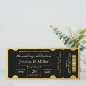 Élégante invitation de mariage billet noir et or (Debout devant)