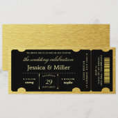 Élégante invitation de mariage billet noir et or (Devant / Derrière)