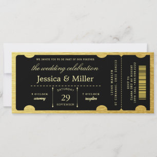 Élégante invitation de mariage billet noir et or