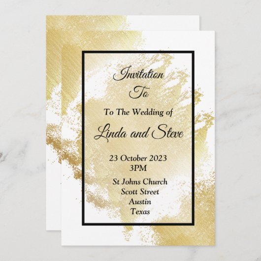 Elégante invitation de mariage, blanc et or (Devant / Derrière)