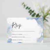 Elégante invitation de mariage Bleu et minimal or (Debout devant)