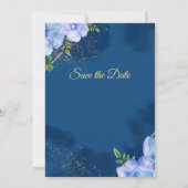Elégante invitation de mariage, bleu, fleurs bleue (Dos)