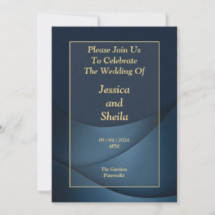 Elégante invitation de mariage, bleu, or, marbré