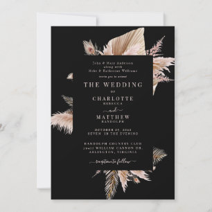 Élégante invitation de mariage Bohème Pampas noire