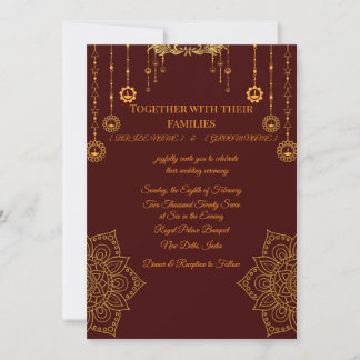Élégante invitation de mariage bordeaux et or