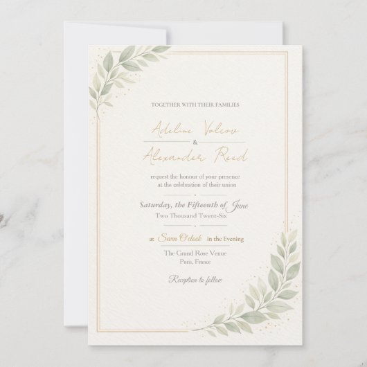 Élégante invitation de mariage botanique (Devant)