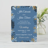 Élégante invitation de mariage botanique bleue  (Debout devant)