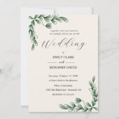Élégante invitation de mariage botanique vert saug (Devant)