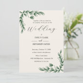 Élégante invitation de mariage botanique vert saug (Debout devant)