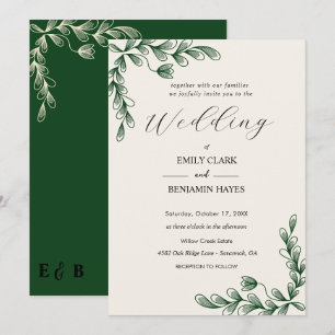 Élégante invitation de mariage botanique vert saug