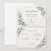 Élégante invitation de mariage botanique vert saug (Devant / Derrière)