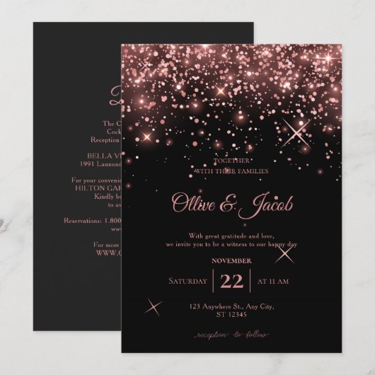 Élégante invitation de mariage calligraphiée rose (Devant / Derrière)