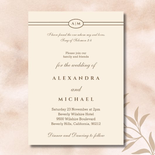 Élégante invitation de mariage chrétien avec verse