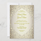 Élégante invitation de mariage décorative beige or (Devant)