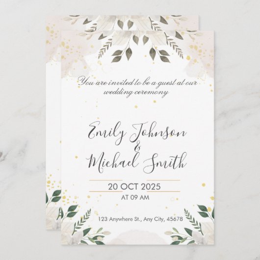 Elégante invitation de mariage - Design moderne (Devant / Derrière)