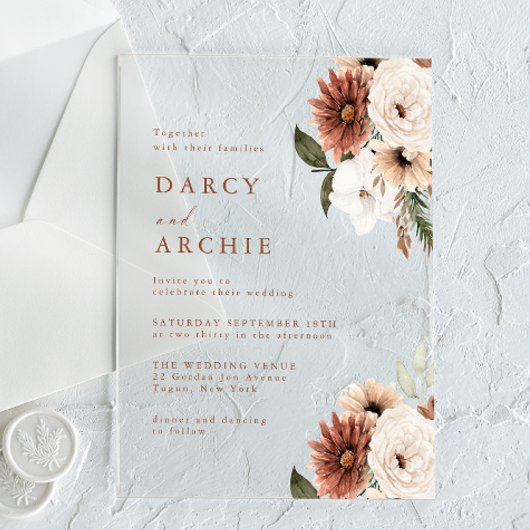Élégante invitation de mariage en acrylique floral