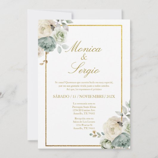 Elégante invitation de mariage en espagnol (Devant)