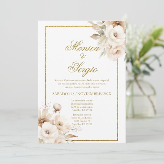 Elégante invitation de mariage en espagnol (Debout devant)