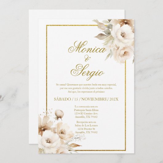 Elégante invitation de mariage en espagnol (Devant / Derrière)