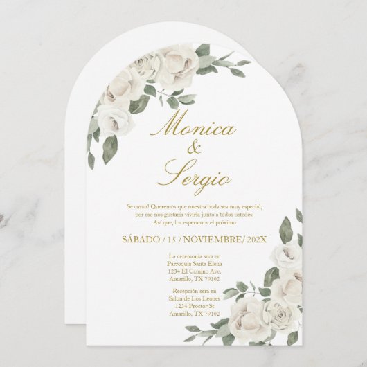 Elégante invitation de mariage en espagnol (Devant / Derrière)