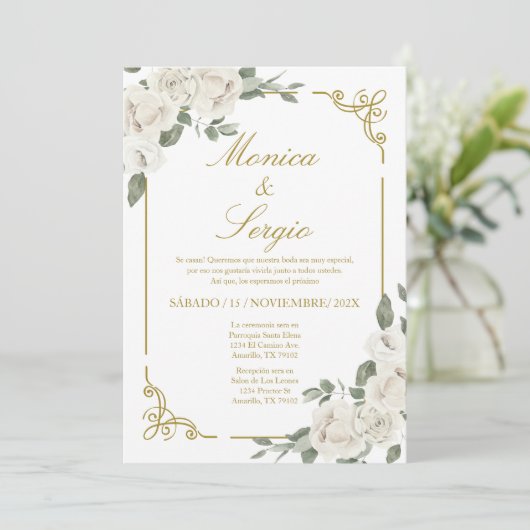 Elégante invitation de mariage en espagnol (Debout devant)