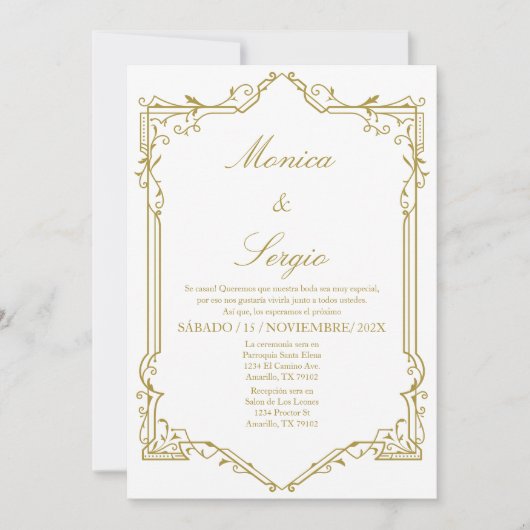 Elégante invitation de mariage en espagnol (Devant)