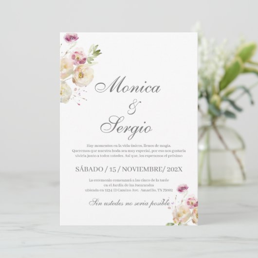 Elégante invitation de mariage en espagnol (Debout devant)