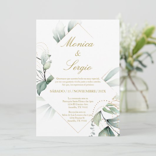 Elégante invitation de mariage en espagnol (Debout devant)