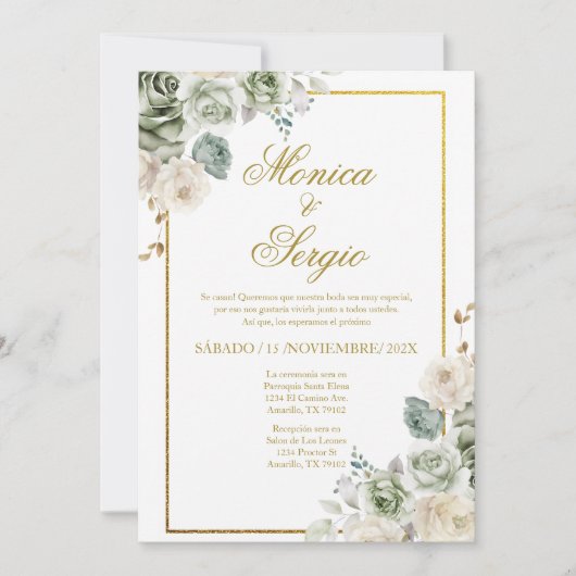 Elégante invitation de mariage en espagnol (Devant)