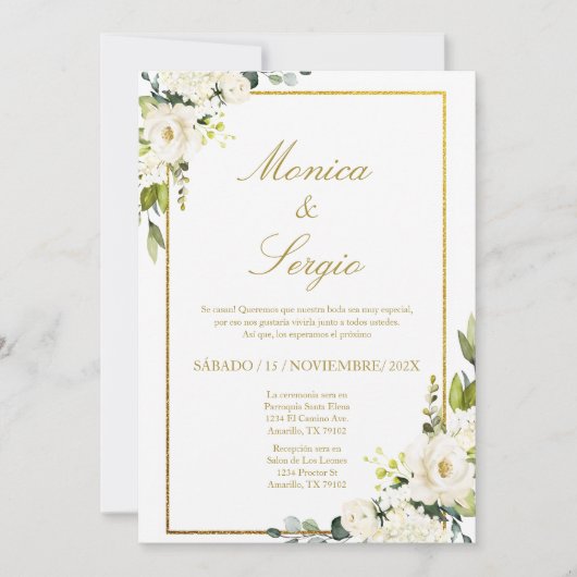 Elégante invitation de mariage en espagnol (Devant)