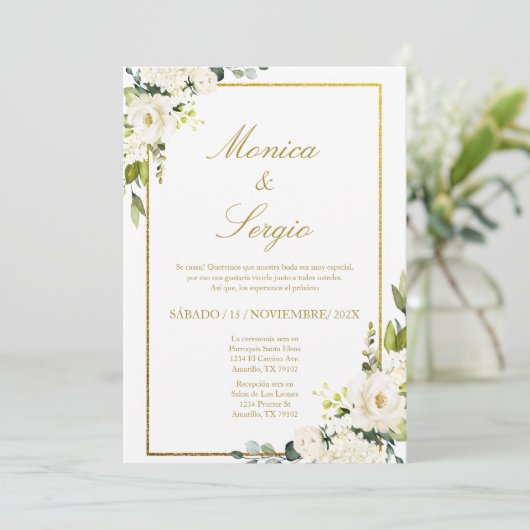 Elégante invitation de mariage en espagnol (Debout devant)