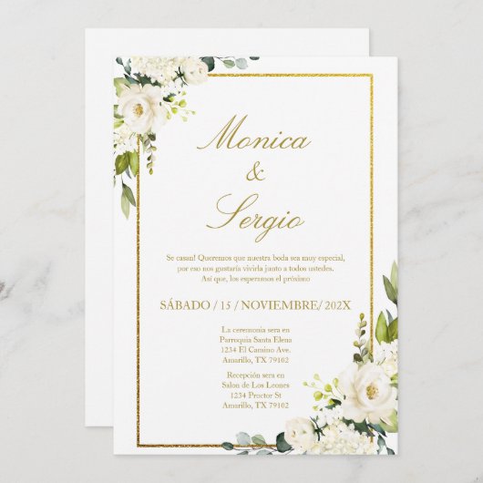 Elégante invitation de mariage en espagnol (Devant / Derrière)